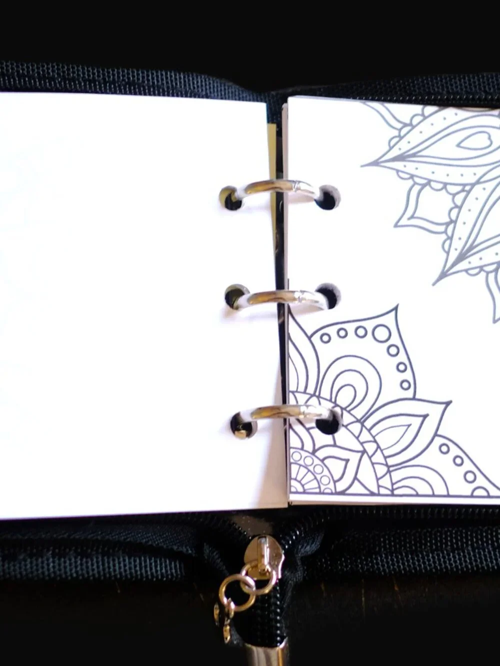Mini Coloring Book & Pencil Set, Mandala Themed, Handmade, binder cover